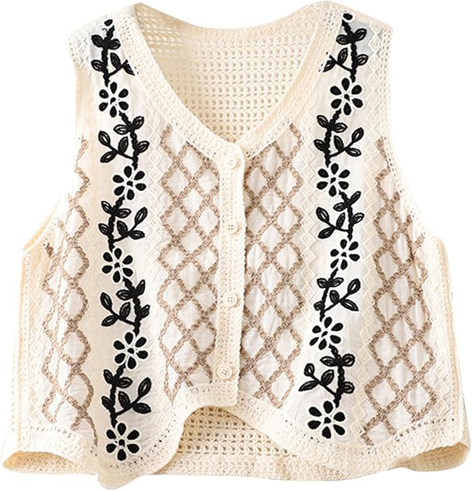 Women Vest, Women Crochet Knit Diamond Sweater Vest Button Up Crop Cardigan Waistcoat Bust:35.43-... | Amazon (US)