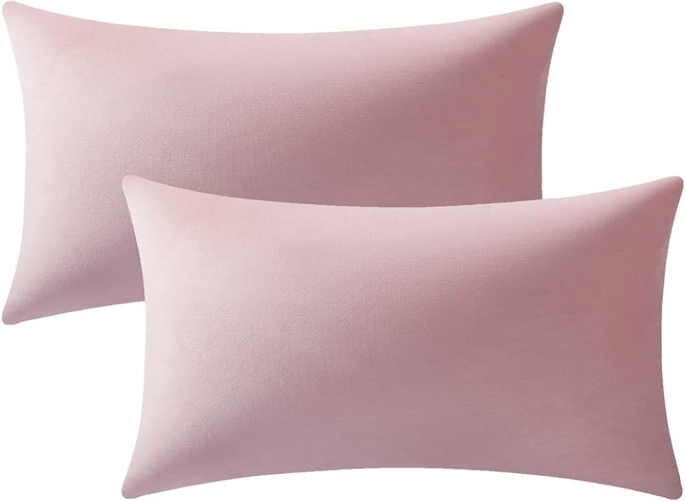 DEZENE 12x20 Throw Pillow Covers Pink: 2 Pack Cozy Soft Velvet Rectangular Decorative Pillow Case... | Amazon (US)
