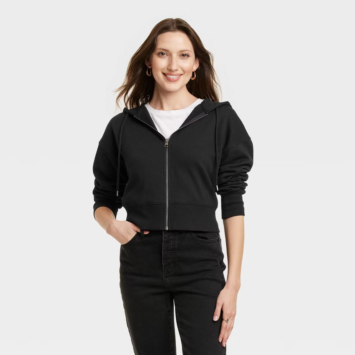 Women's Cropped Zip-Up Sweatshirt - Universal Thread™ Black S | Target