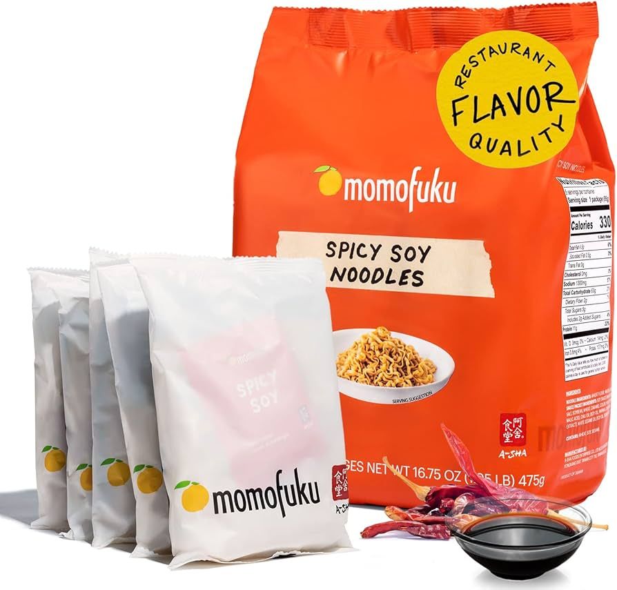 Momofuku Spicy Soy Ramen Noodles by David Chang, 5 Count (Pack of 1) Air-Dried Vegan Instant Nood... | Amazon (US)