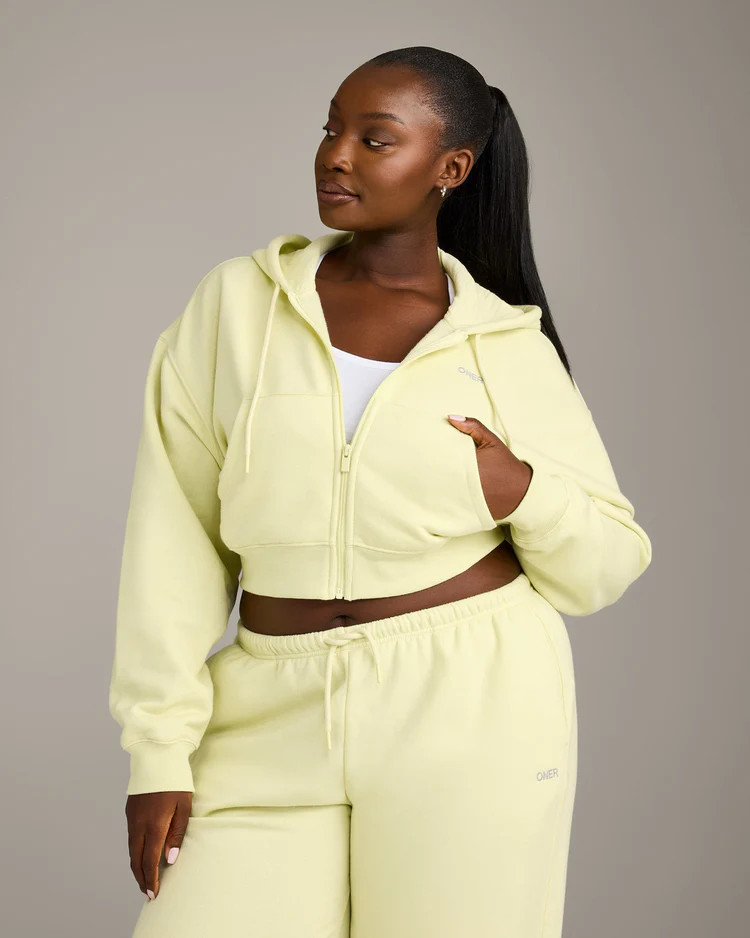 Foundations All Season Cropped Zip Through Hoodie 
 Pastel Yellow | Oner Active (UK / US)
