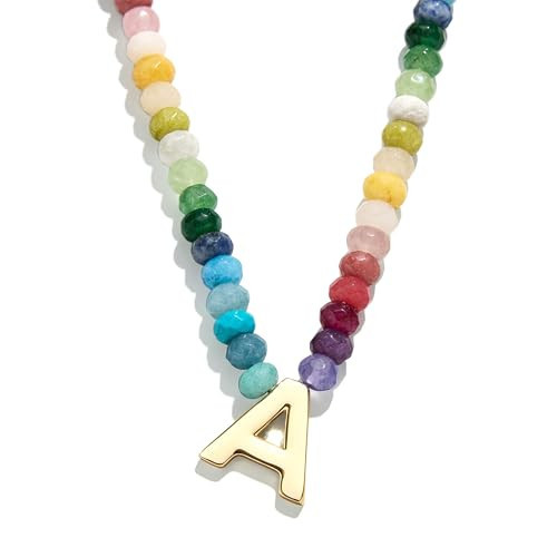 BaubleBar Multi-Color Semi-Precious Block Initial Necklace for Women - Colorful Personalized Necklaces, Custom Pendant Necklace w/Natural Gemstones, Beaded Necklace, Fashion Jewelry - Multi -A | Amazon (US)