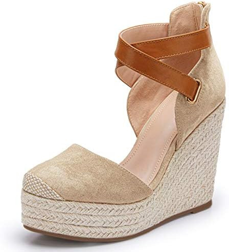 PiePieBuy Womens Wedge Espadrille Ankle Strap Closed Cap Toe Platform Heeled Sandals | Amazon (US)