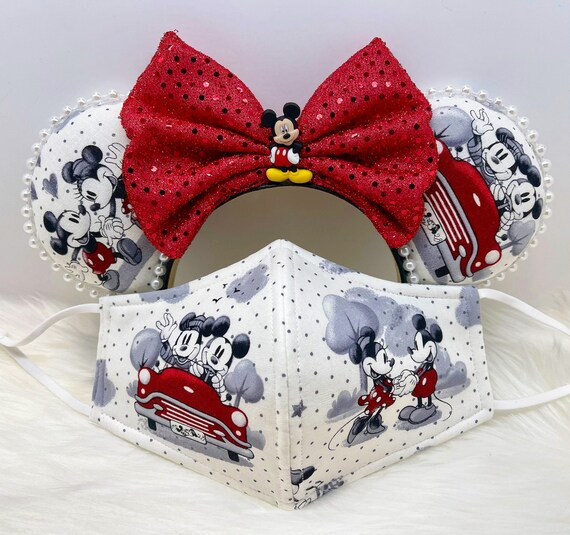 BESTSELLER Inspired Vintage Mickey Minnie Mouse in love ears and matching mask adult set. Mickey ... | Etsy (US)