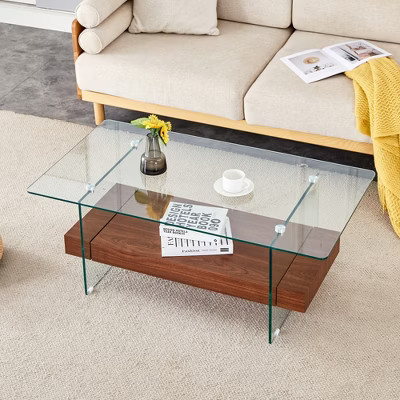 Glass Coffee Table Cocktail Table Center Table Sofa Side Table Ectangular Floating Accent Table - ModernLuxe | Target