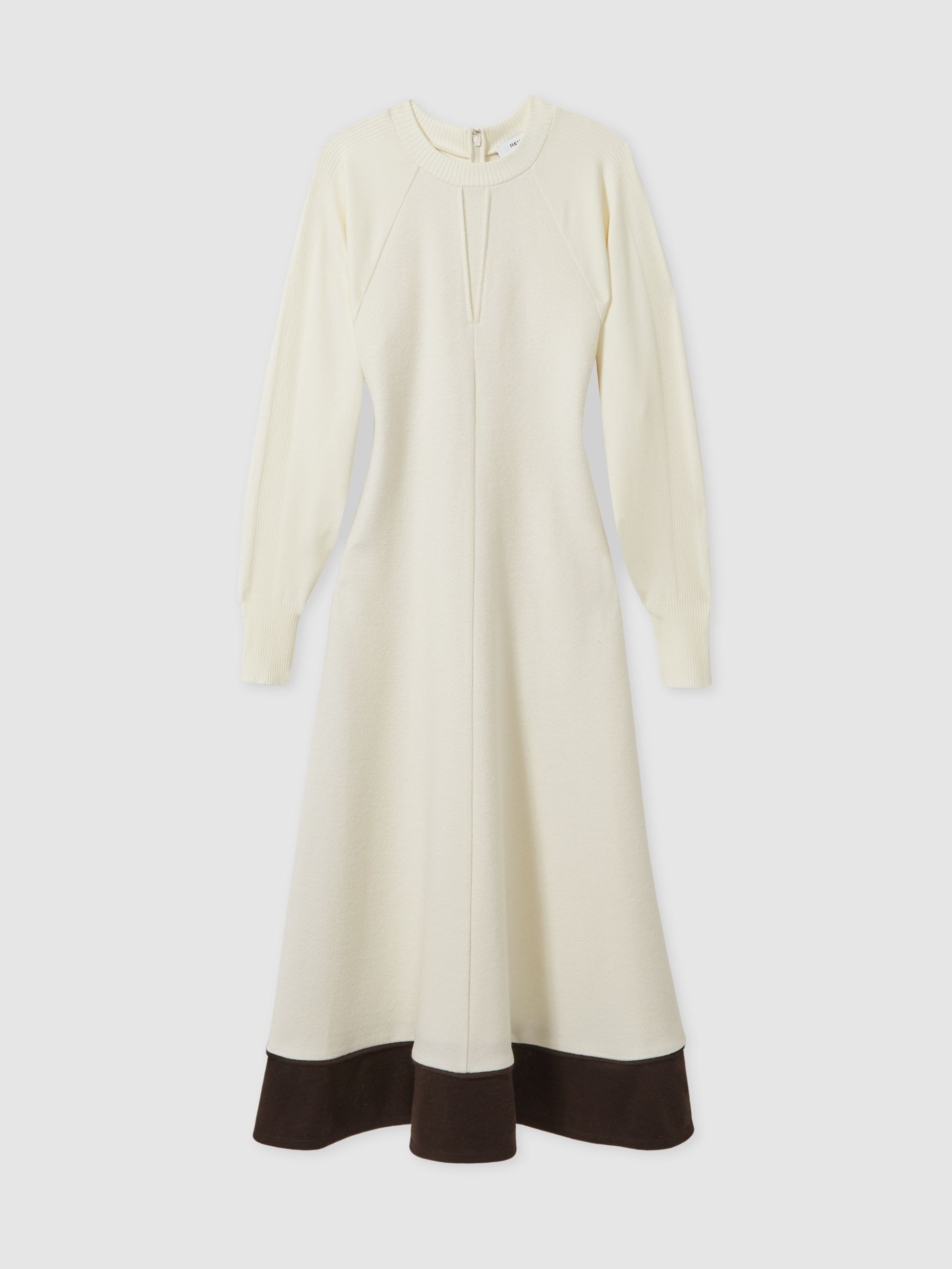 Reiss Wool-Blend Hybrid Knitted Midi Dress in Ivory | REISS | Reiss US