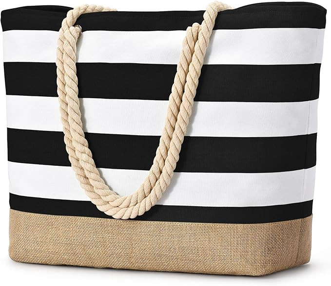 Becokan Beach Bags for Women Large Canvas Beach Tote Bag Beach Bags Waterproof Sandproof Swim Poo... | Amazon (US)