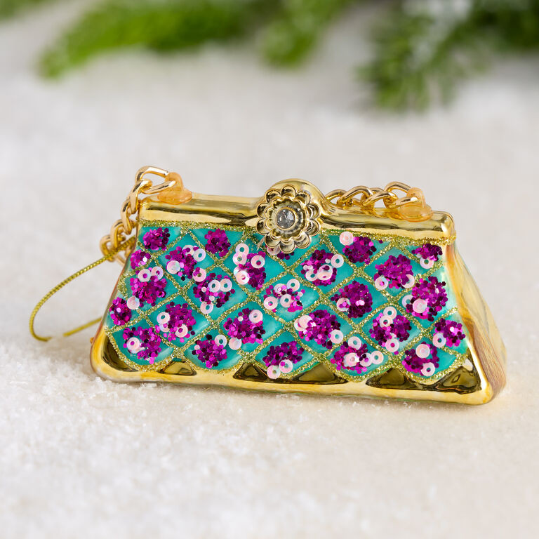 Gold and Turquoise Glass Purse Ornament | World Market