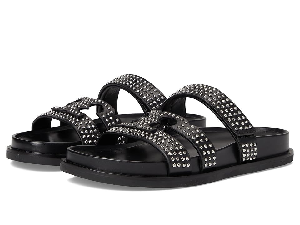Tory Burch Ines Stud Sport Slide Women's Sandals Perfect Black/Silver : 5.5 M, Leather | Zappos