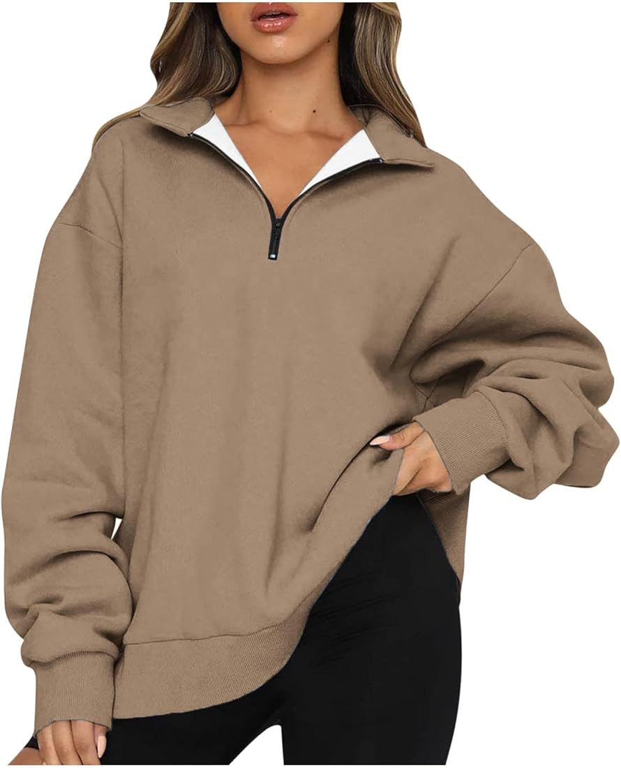 04*brown - Pullover Quarter Zip Up Women | Amazon (US)