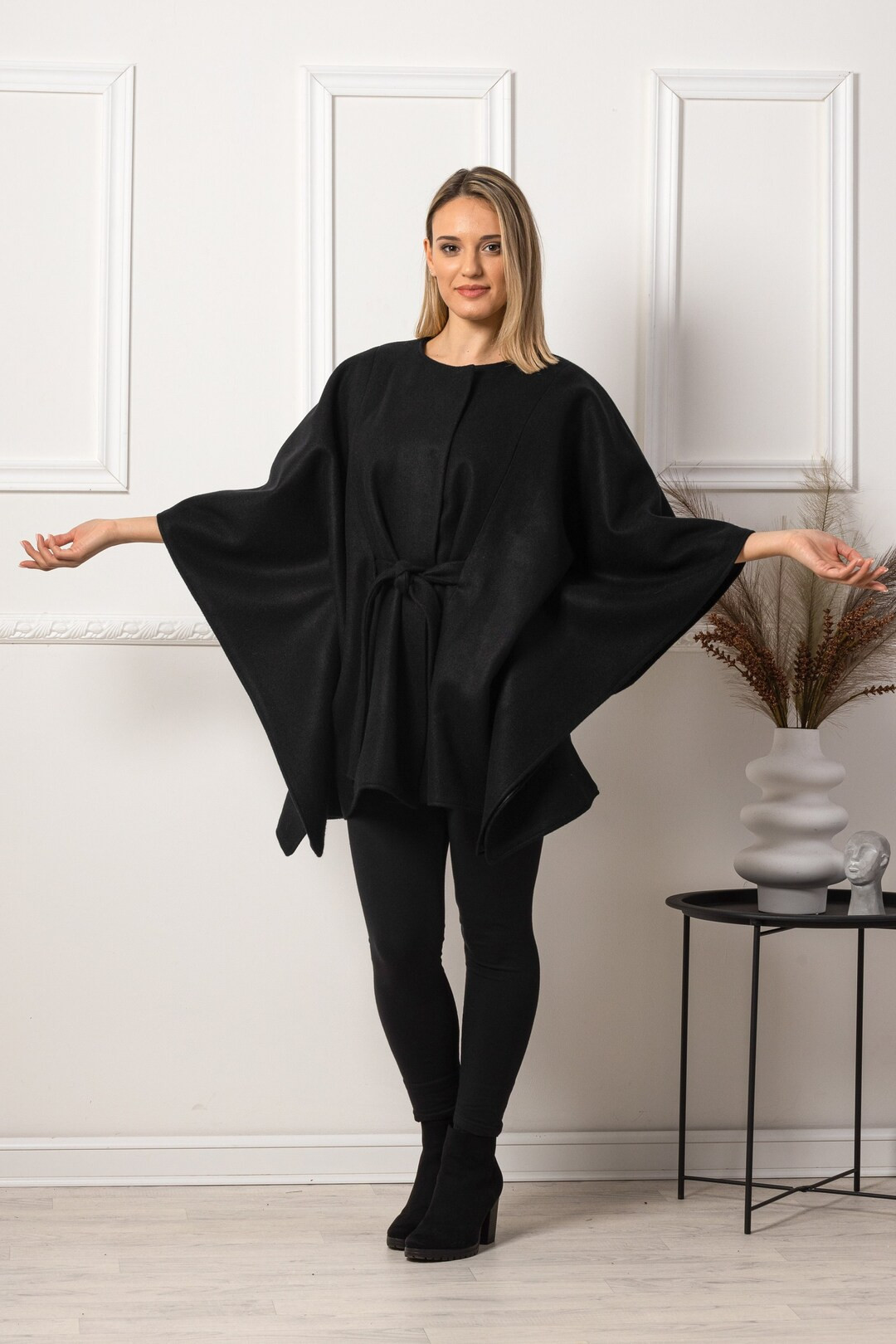 Woolen Belted Poncho Cape Jacket Vintage Style Cape Coat - Etsy | Etsy (US)