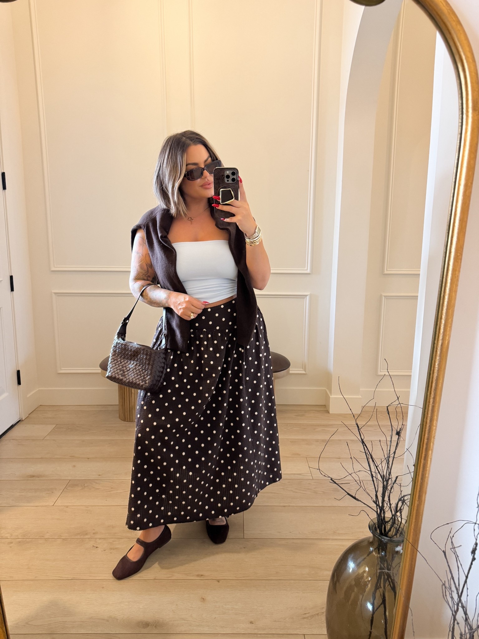 Top L 
Skirt L 
Sweater xl 
Shoes tts 

#LTKSaleAlert #LTKMidsize