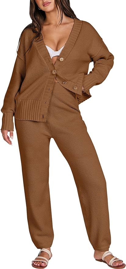 ANRABESS Women 2 Piece Outfits Long Sleeve Cardigan Sweater Sets Casual Lounge Matching Clothes S... | Amazon (US)