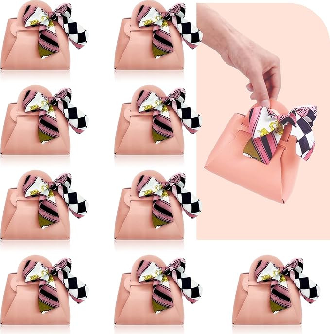 10 pack PU Leather Pink Gift Boxes, Small Party Favor Bag with Ribbon, Reusable Exquisite Candy G... | Amazon (US)