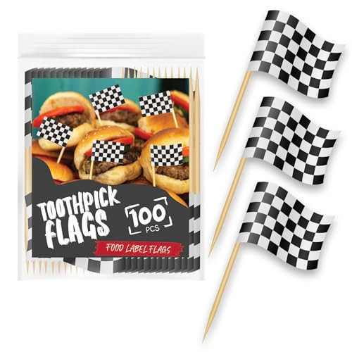 Performore 100 Pack of Checkered Racing Flag Toothpicks, Mini Topper Flags for Cupcakes, Decoration Supplies for Birthday Party, Appetizers Dinners Occasions | Amazon (US)