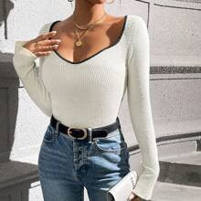 Contrast Binding Sweetheart Neck Jumper | SHEIN