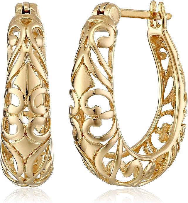 Amazon Collection Open Filigree Swirl Hoop Earrings in Sterling Silver | Amazon (US)