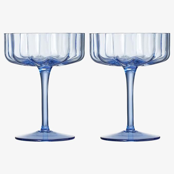 Flower Wave Vintage Art Deco Coupe for Champagne, Martini, Cocktails | 2 Set | Cobalt Blue 7 oz C... | Amazon (US)