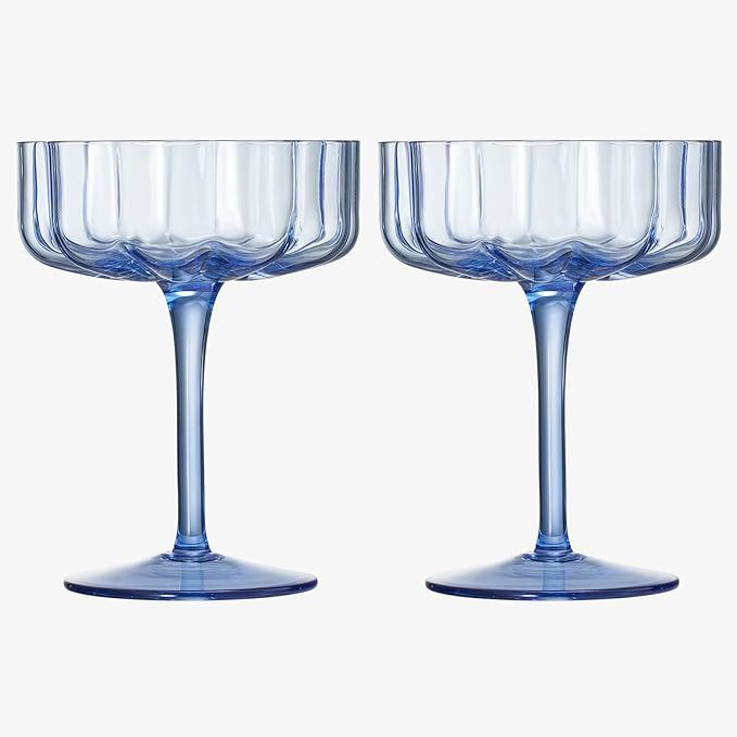 Flower Wave Vintage Art Deco Coupe for Champagne, Martini, Cocktails | 2 Set | Cobalt Blue 7 oz C... | Amazon (US)
