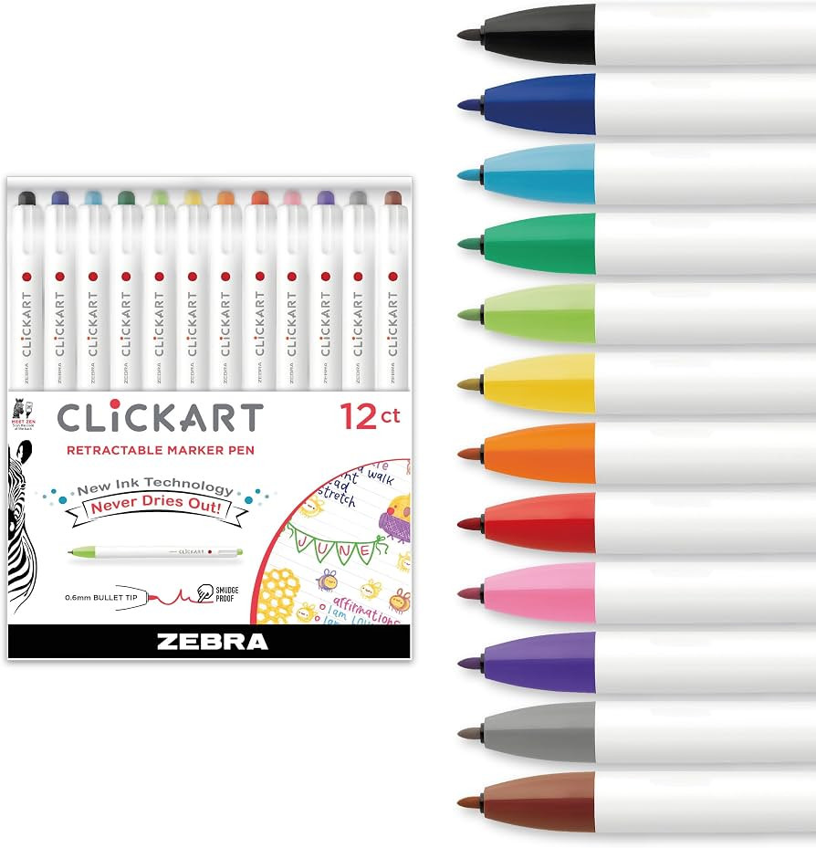 Zebra Pen CLiCKART Retractable Felt Tip Pen, Assorted Ink Colors, 0.6mm Fine Point, Moisture Abso... | Amazon (US)