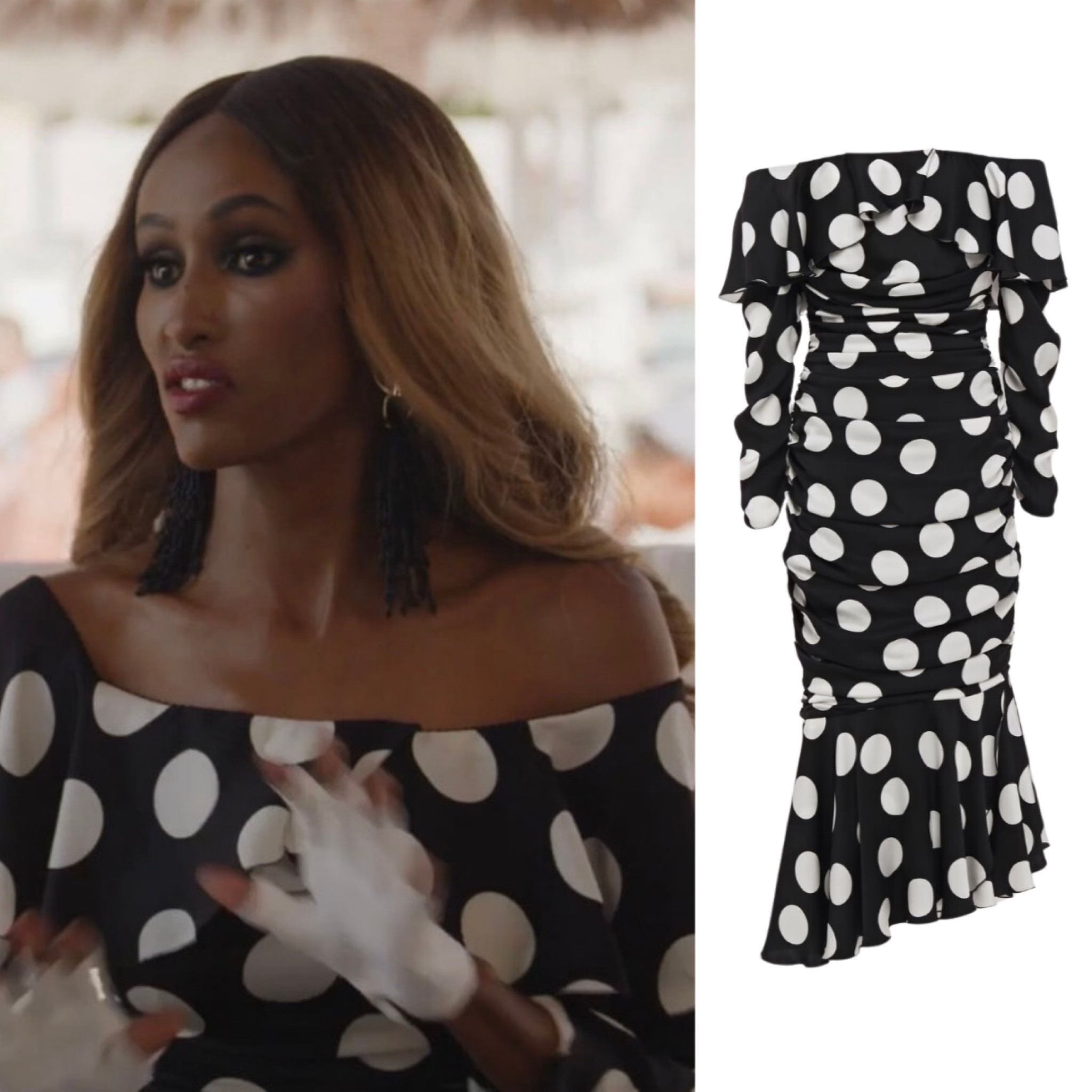 Chanel Ayan’s Polka Dot Off the Shoulder Dress 