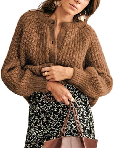 Bianstore Women's Casual Long Sleeve Crewneck Button Down Cardigan Sweater Knit Outwear | Amazon (US)