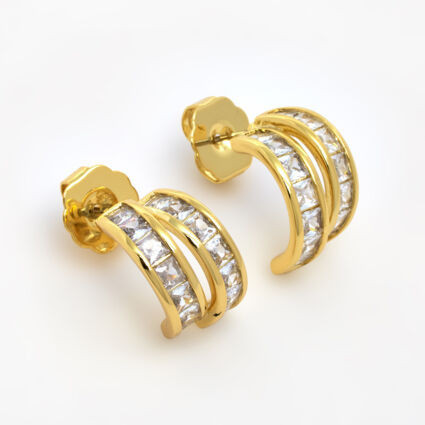 18ct Gold Plated Fire & Ice Half Hoop Stud Earrings | TK Maxx