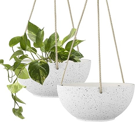 Speckled White Hanging Planter - 8 Inch Indoor Outdoor Hanging Plant Pot Basket, Flower Pot with ... | Amazon (US)