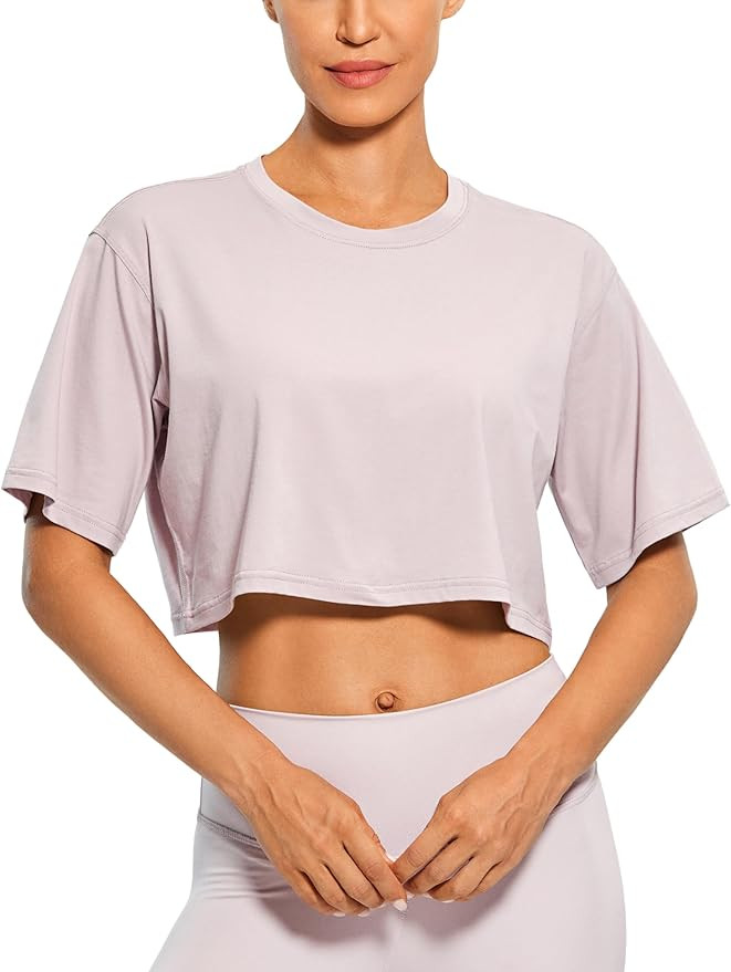 CRZ YOGA Women's Pima Cotton Workout Crop Tops Short Sleeve Yoga Shirts Casual Athletic Running T... | Amazon (US)