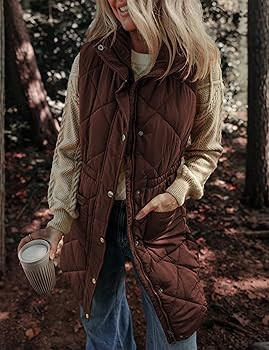 Athlisan Womens Long Puffer Vest Sleeveless Zip Up Stand Collar Padded Gilet Coat with Pockets | Amazon (US)