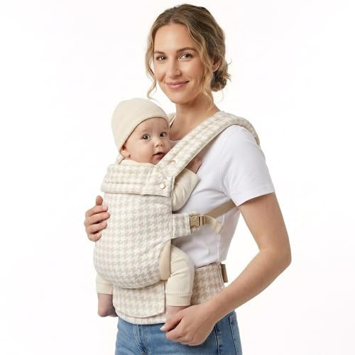 Baby Carrier Newborn to Toddler- 100% Pure Cotton Double-Side Skin-Friendly Baby Carrier,3 Carry Positions Newborn Carrier, Ergonomic,Cozy and Lightweight Infant Carrier for 7-40lbs,White Houndstooth | Amazon (US)