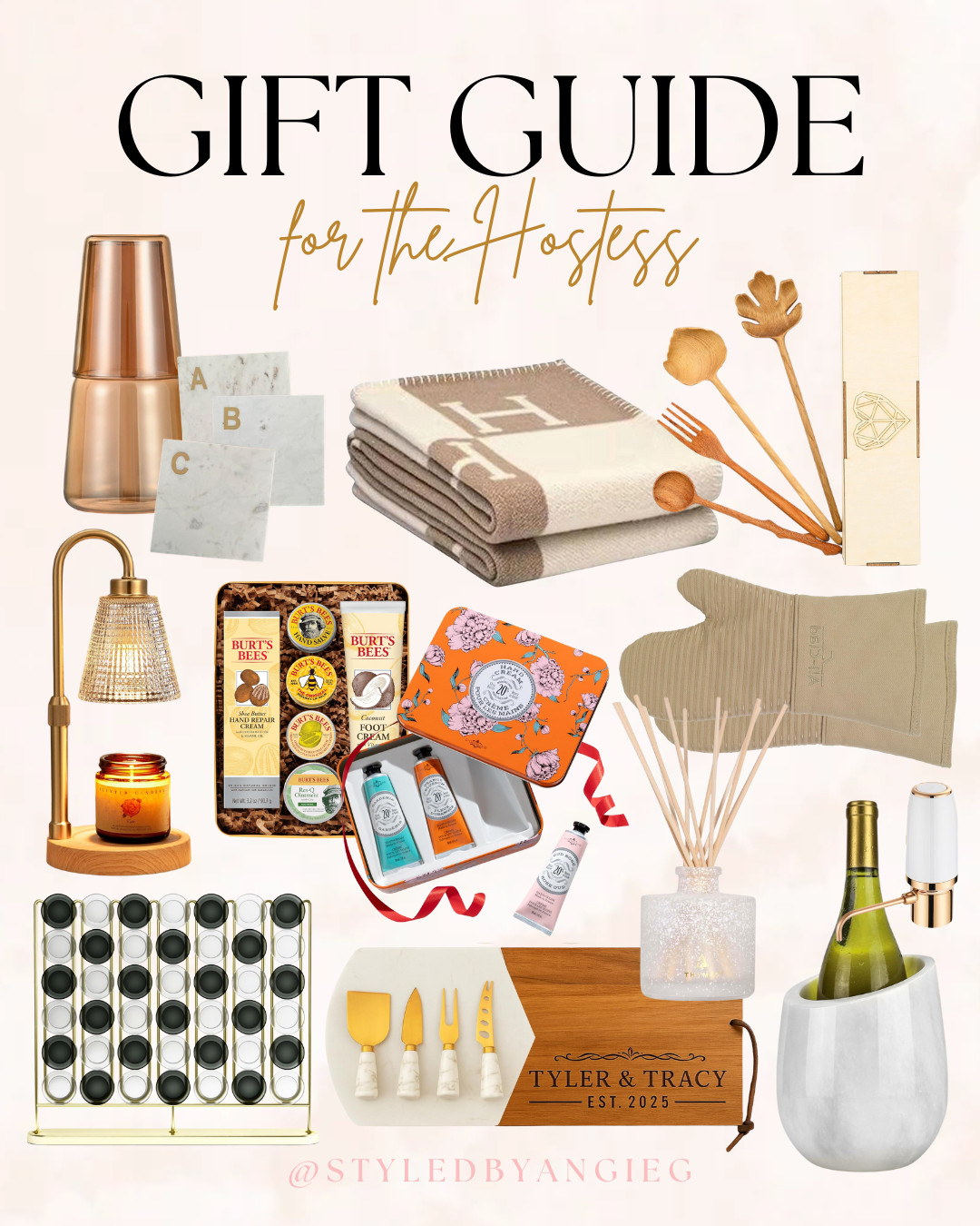 Gift guide for the hostess! Hostess gifts, home entertaining, luxury candles, monogrammed cutting board, gold flatware, holiday gift sets, spice rack, reed diffuser, cheese knife set, wine chiller, entertaining essentials, Hermes inspired gifts, home decor gifts 

 #LTKCyberWeek #LTKGiftGuide #LTKHoliday
