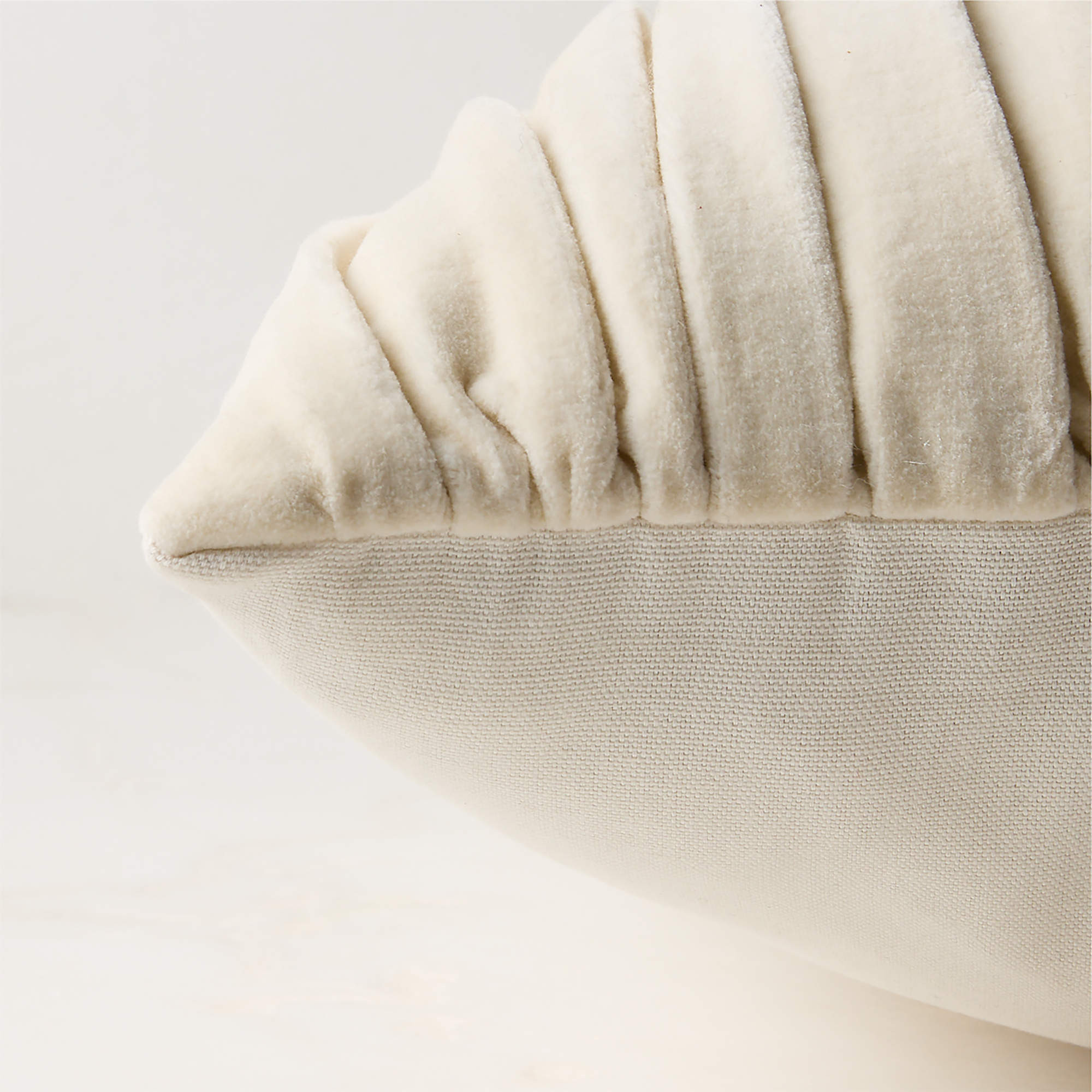 Ruched Ivory Velvet Throw Pillow with Down-Alternative Insert 20"x20" by Todd Snyder | CB2 | CB2