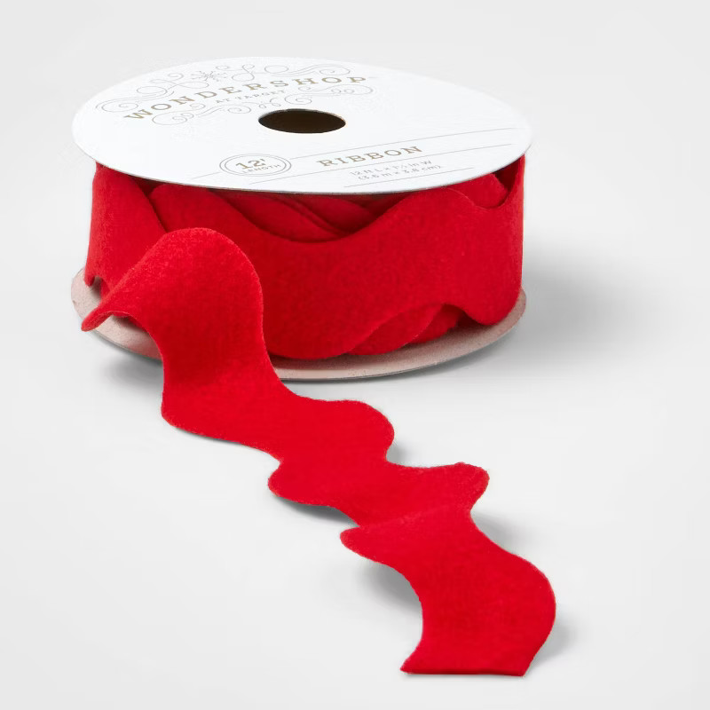 1.5" Wavy Felt Fabric Ribbon Red 12ft - Wondershop™ | Target