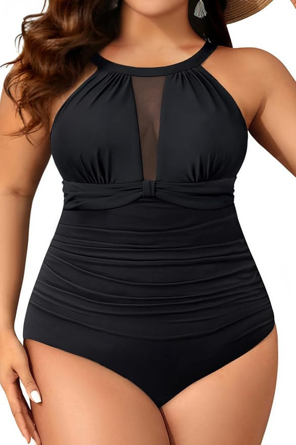 Aqua Eve 1 Pieza Traje de Baño con control de abdomen de cuello alto talla extra grande para muj... | Amazon (US)