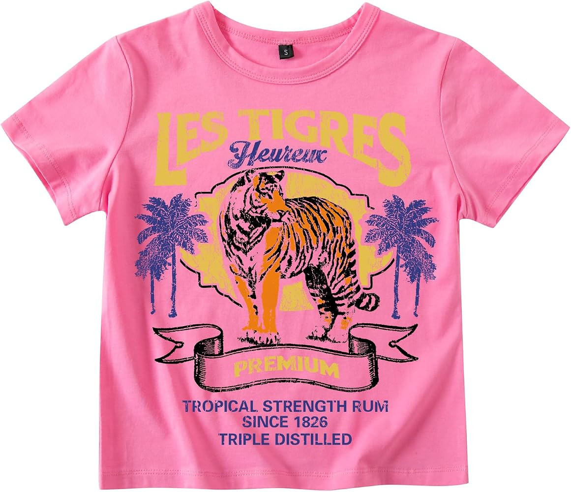 Cute Tiger Graphic Baby Tees for Women Y2k Preppy Summer Cropped Shirts Aesthetic Crop Tops Teen ... | Amazon (US)