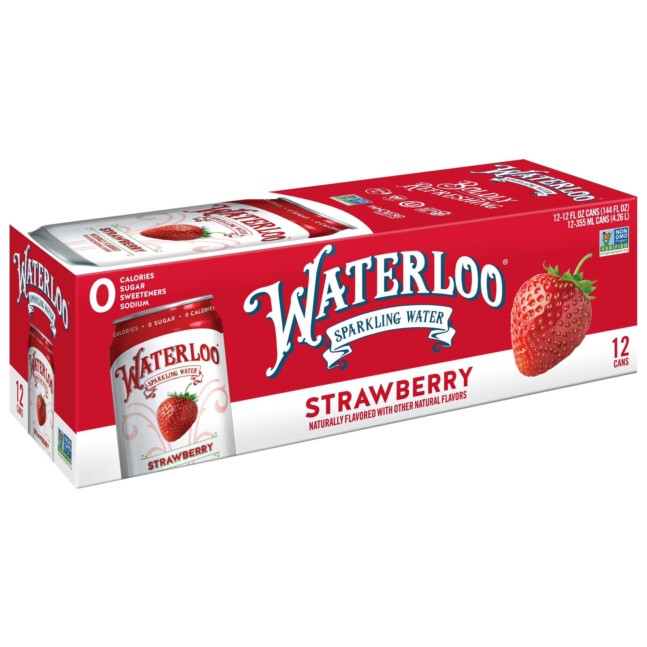 Waterloo Sparkling Water, Strawberry Naturally Flavored, 12 Fl Oz Cans, Pack of 12 | Zero Calorie... | Amazon (US)