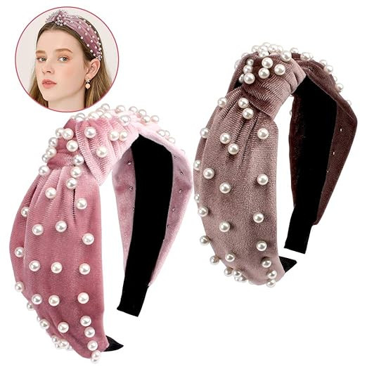 Ondder 2 Pack Pearl Headbands, Knotted Headband for Women, Turban Headband for Women, Hair Hoop H... | Amazon (US)