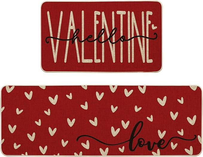 Artoid Mode Red Love Heart Hello Valentine's Day Kitchen Mats Set of 2, Home Decor Low-Profile Ki... | Amazon (US)