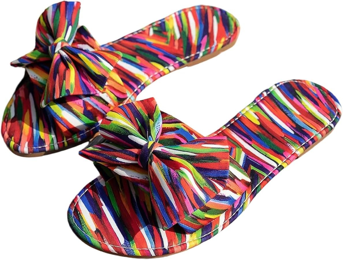GORGLITTER Women's Bow Cheetah Summer Flat Sandals Leopard Dressy Open Toe Trendy Slide Sandals 2... | Amazon (US)