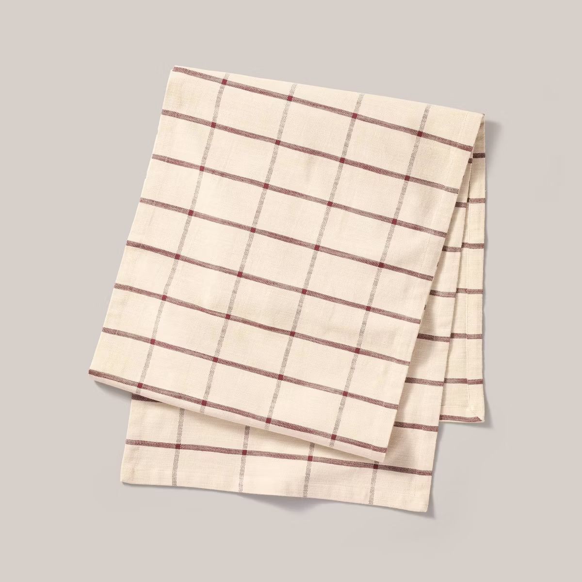 20"x90" Windowpane Plaid Woven Table Runner Tan/Burgundy - Hearth & Hand™ with Magnolia | Target