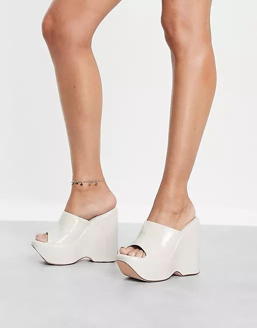 Simmi Wide Fit platform patent mules in stone | ASOS | ASOS (Global)