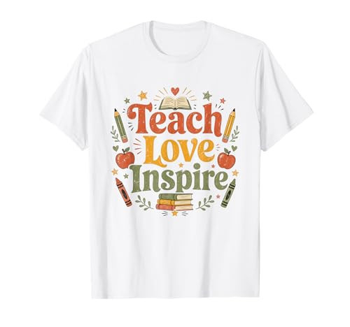 Teach Love Inspire Retro Teacher Appreciation Gifts T-Shirt | Amazon (US)