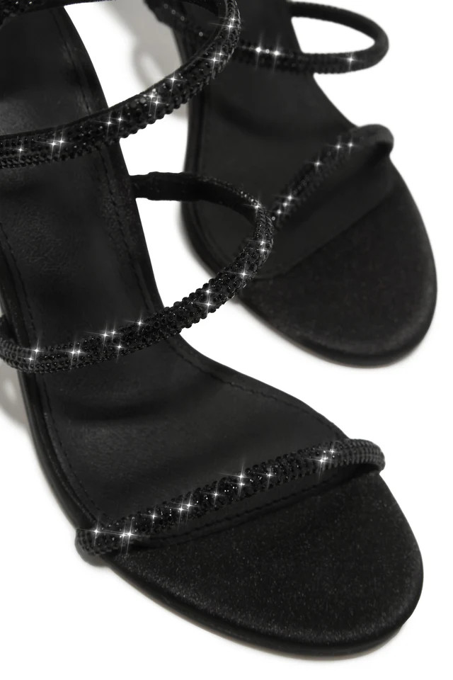 Miss Lola | Sushmita Black Embellished Around The Ankle Coil Heels | MISS LOLA