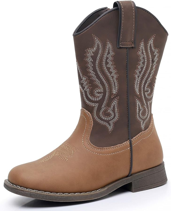 Ahannie Kids Cowboy Boots Boys Girls Square Toe Mid-Calf Cowgirl Western Boots with Side Zipper (... | Amazon (US)
