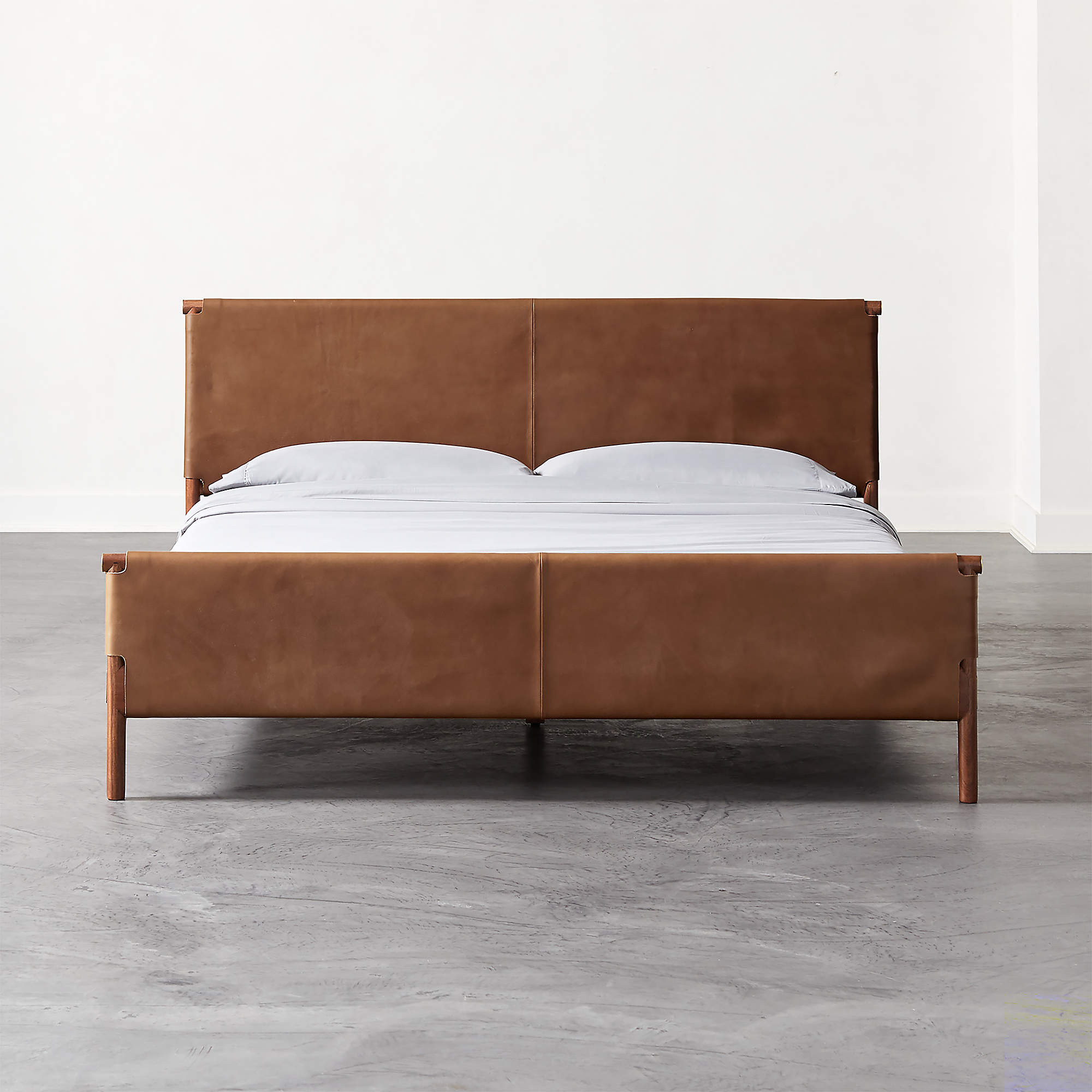 Curator Brown Leather King Bed + Reviews | CB2 | CB2