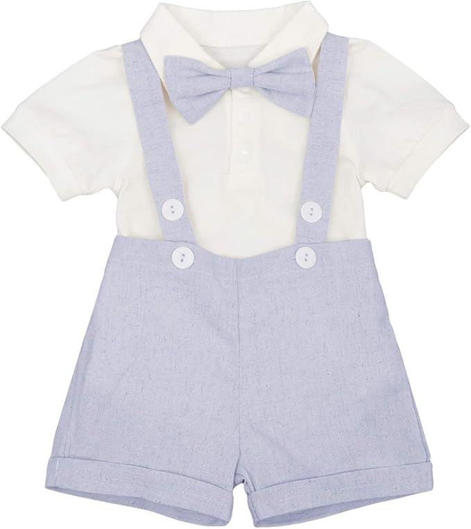 Baby Boys Formal Suit Gentleman Bowtie Romper Suspenders Shorts Wedding Tuxedo Outfit Cake Smash ... | Amazon (US)