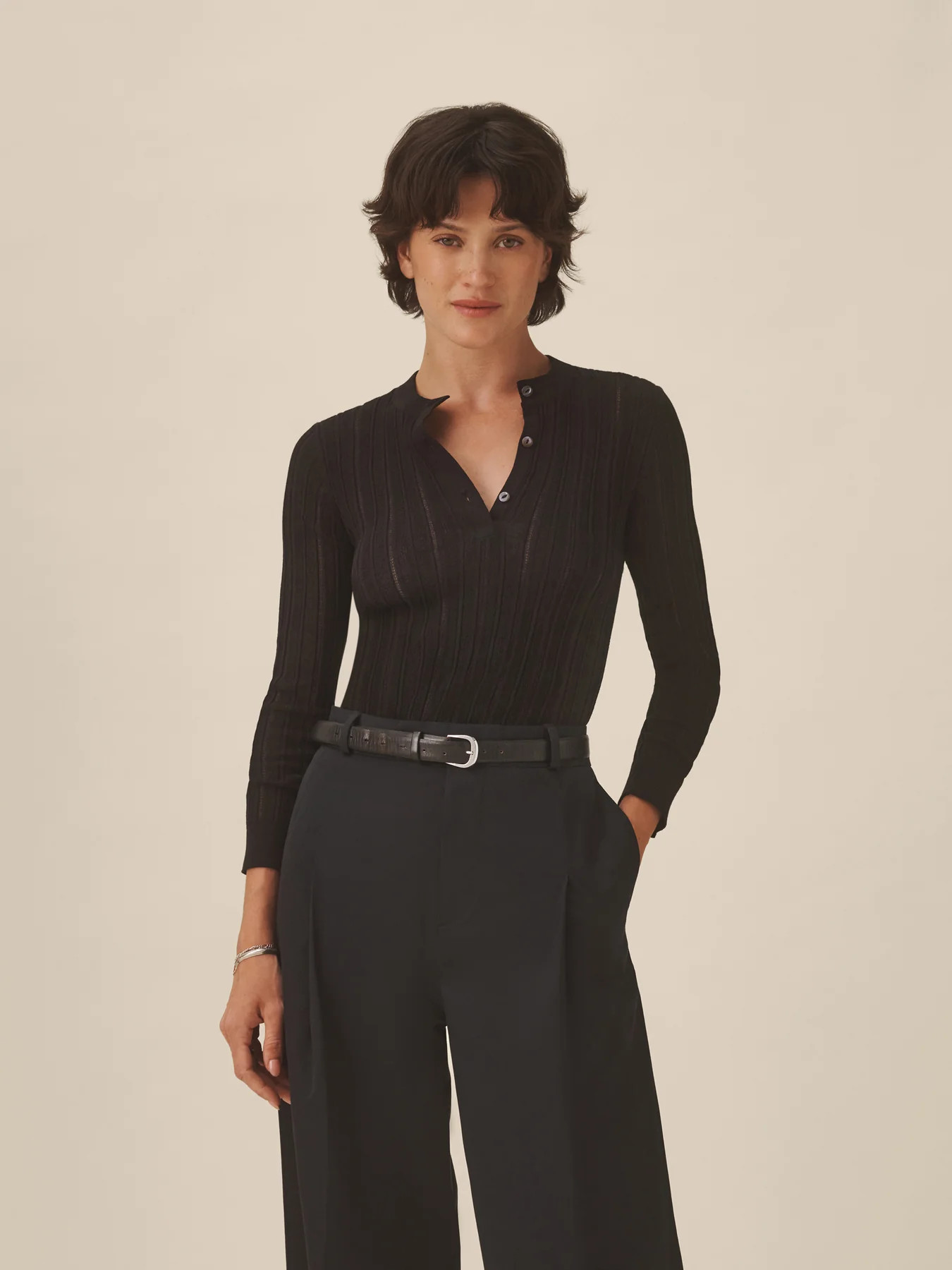 Black Keepsake Pointelle Henley - Buck Mason- Modern American Classics | Buck Mason