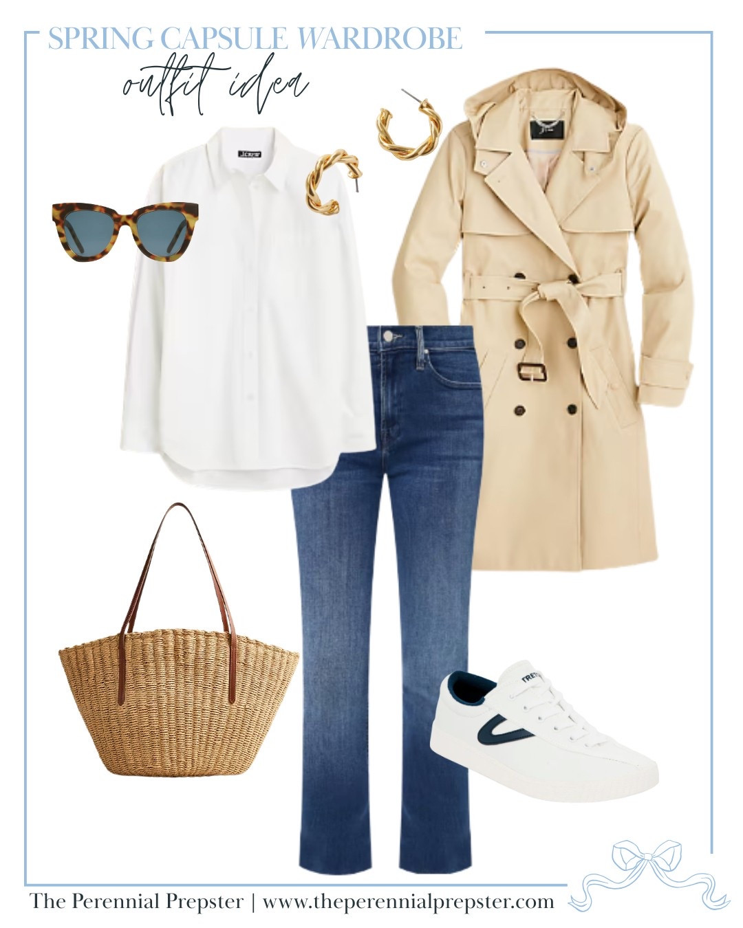 A classic spring outfit idea for moms on the go! Trench coat / white button up / white sneakers / denim / Nancy meyers 

#LTKSeasonal
