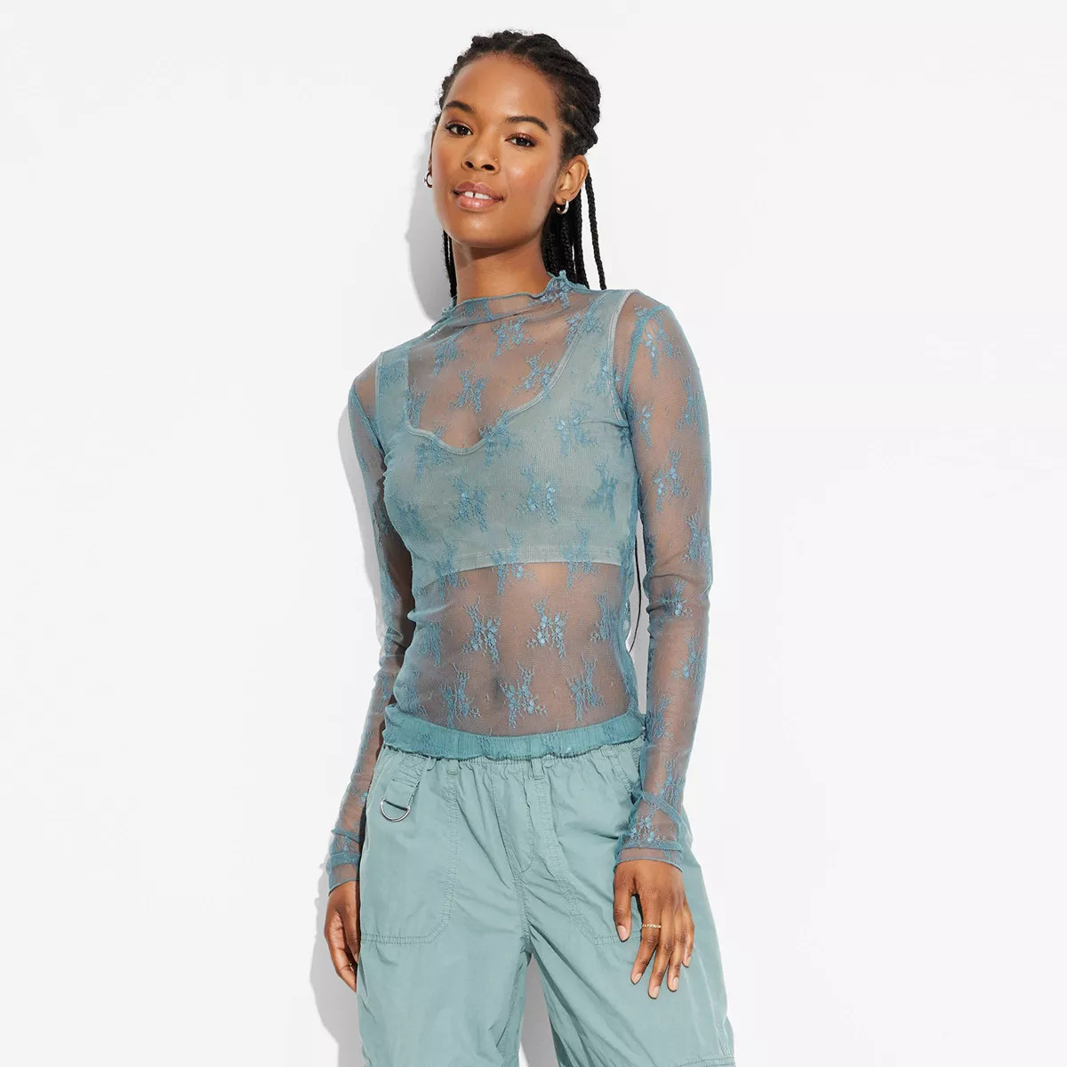 Women's Long Sleeve Mock Turtleneck Lace Shirt - Wild Fable™ | Target